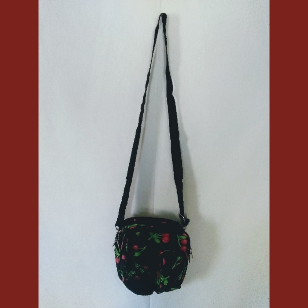 Black& Red Cherry Print Grunge Crossbag Purse Bag